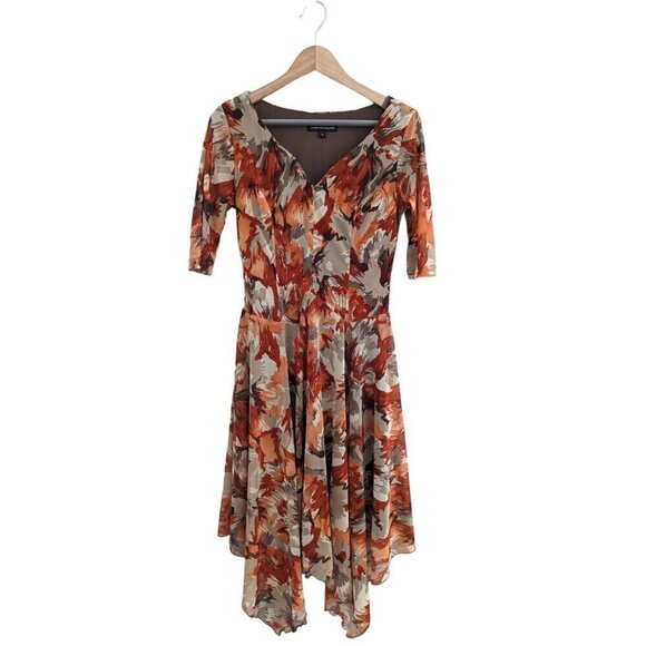 Chris McLaughlin Floral Short Sleeve Mesh Handkerchief Hem Dress Size 4 - Picture 2 of 10